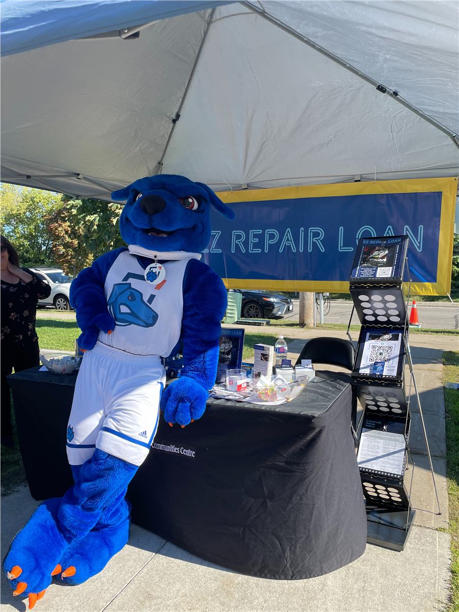Mascot at an EZ Repair Loan event